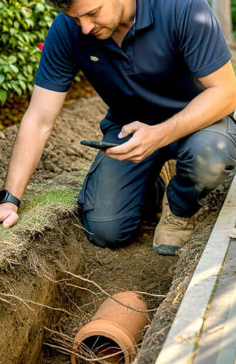 Plumber Examining Drain Pipe